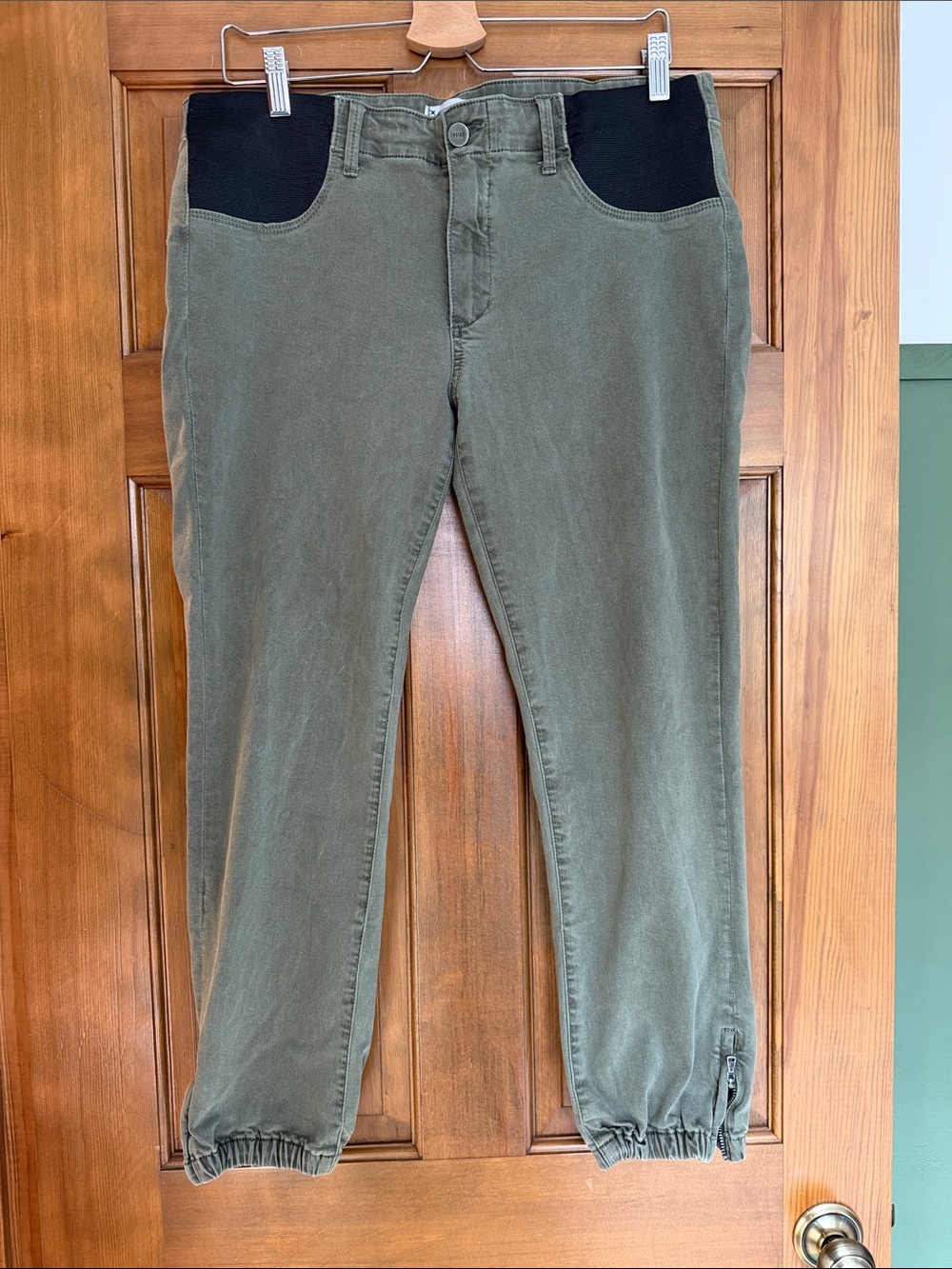 PAIGE Maternity Olive Green Jeans with Black Waist Panels